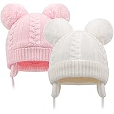 Duoyeree Toddler Winter Hat with Earflap Scarf Hood Thick Warm Kids Skull Cap for Baby Girls Boys