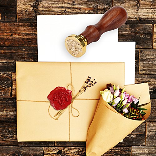 ALLOMN Retro Wooden Wax Seal Stamp Kit Vintage Classic Antique Alphabet Initial Letter Set Brass Color with 3pcs Sealing Wax Stick And Spoon (Rose B)