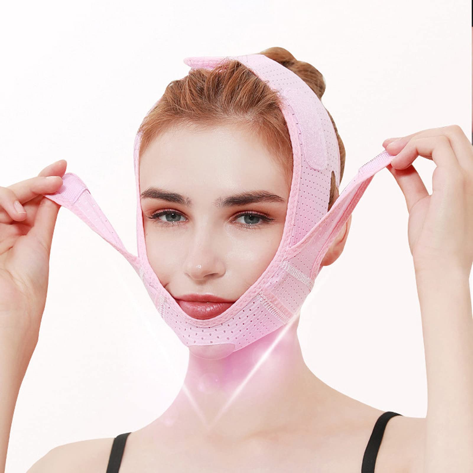 Facial Slimming Strap Face Lift Tape Double Chin Reducer Ultra-thin Face Belt for Double Chin Sagging Skin,Face Swelling Puffiness V Line Lifting Chin Strap for Women and Men (Pink)