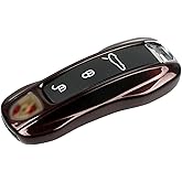 Jaronx Compatible with Porsche Key Fob Cover for Cayenne Panamera 2018-2024, Carrera Taycan Accessories 2020-2024 (Mahogany Metallic-New)