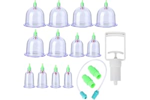 Healifty Vacuum Cupping Device Set 12Pcs Transparent Abs Cups Adjustable Suction for Cupping Therapy Muscle Massage Pain Relief Portable Home Travel Use