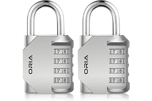 ORIA Combination Lock, 4 Digit Combination Padlock Set, Metal and Plated Steel Material for School, Employee, Gym or Sports Locker, Case, Toolbox, Hasp Cabinet and Storage, Pack of 2, Silver