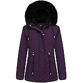MOERDENG Women's Warm Winter Puffer Coat Thicken Fleece Lined Down Jacket Faux Fur Detachable Hood Snow Parka