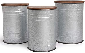 Farmhouse Accent Side Table - Galvanized Rustic End Table. Metal Storage Bin Wood Cover. Coffee or Cocktail Table. Nesting Pieces Three