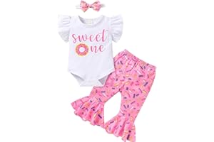 QURYPOMO Baby Girl 1st Birthday Outfit: Sweet One Romper Top, Flared Pants, Headband - Multicolor, 6-18 Months