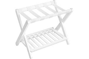 SONGMICS Solid Wood Luggage Rack, No Assembly Required, Foldable Suitcase Stand, Luggage Holder, with Storage Shelf, for Gues