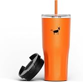 CHEERFUL GOAT Ceramic Travel Tumbler Ceramic Coffee Mug with 2 Lids | 21 OZ Stainless Steel Coffee Tumbler with Ceramic Liner,Cup for Hot and Cold at Home, Office, or On the Go （Orange） ）