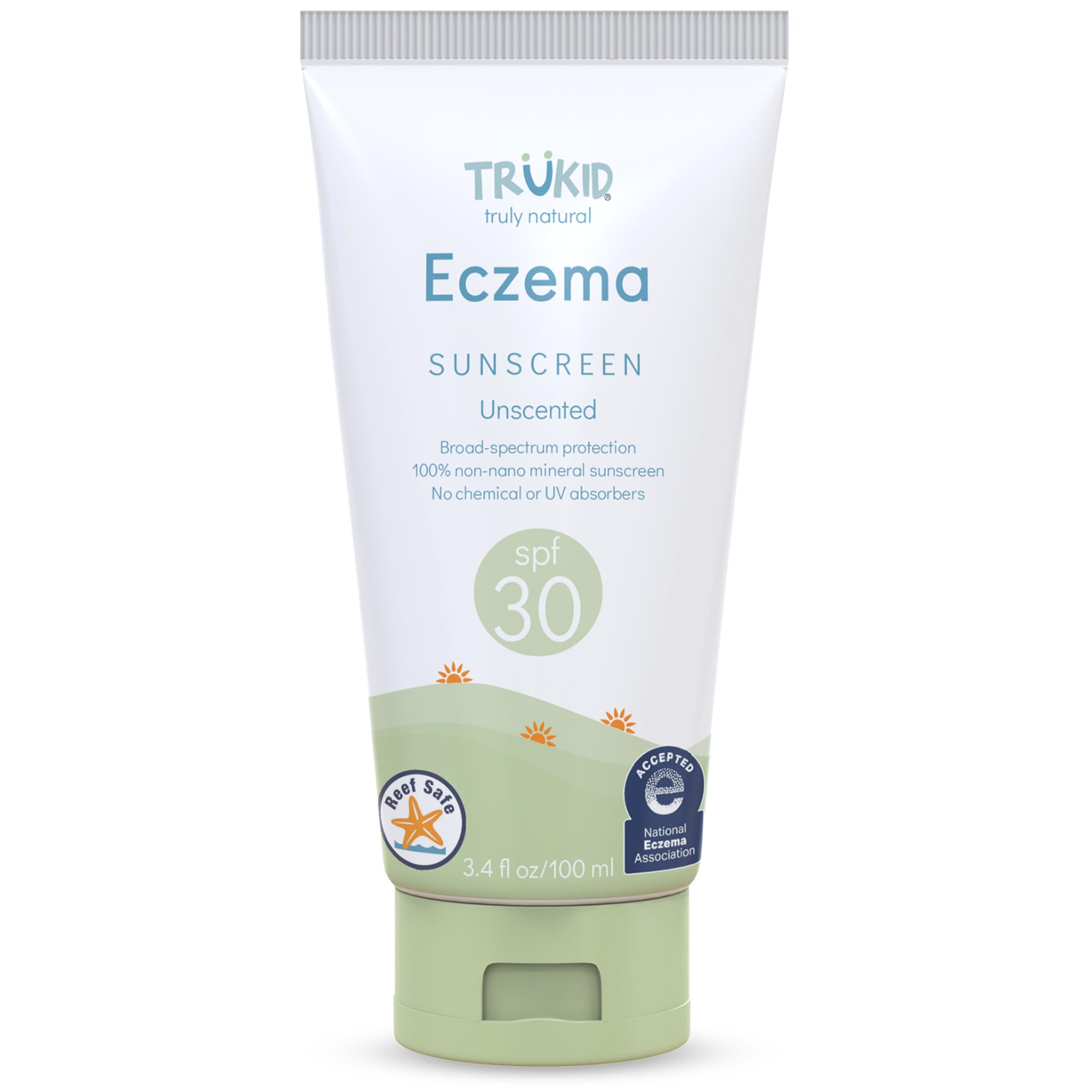 Trukid Eczema Daily Unscented SPF 30+ Natural Sunscreen, White, 3.4 Ounce
