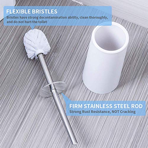 HOMTOYOU Toilet Brush and Holder Stainless Steel, Length Handle Toilet Bowl Brush Scrubber Set with Durable Bristles and Sturdy Stand for Toilet and Bathroom (White and Black 2 Pack)