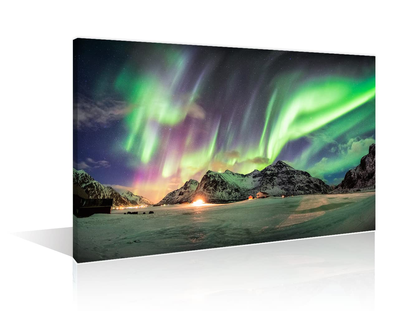 TISHIRON Wall Decor Living Room Northern Lights Canvas Wall Art Aurora Borealis Bedroom Decor 1 Piece Skagsanden Beach Lofoten Islands Norway Wall Painting Artwork Framed Ready to Hang (24" Wx36 H)