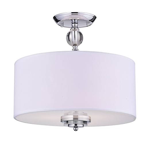 Crystal Decorated Off White Drum Semi Flush Mount Chrome