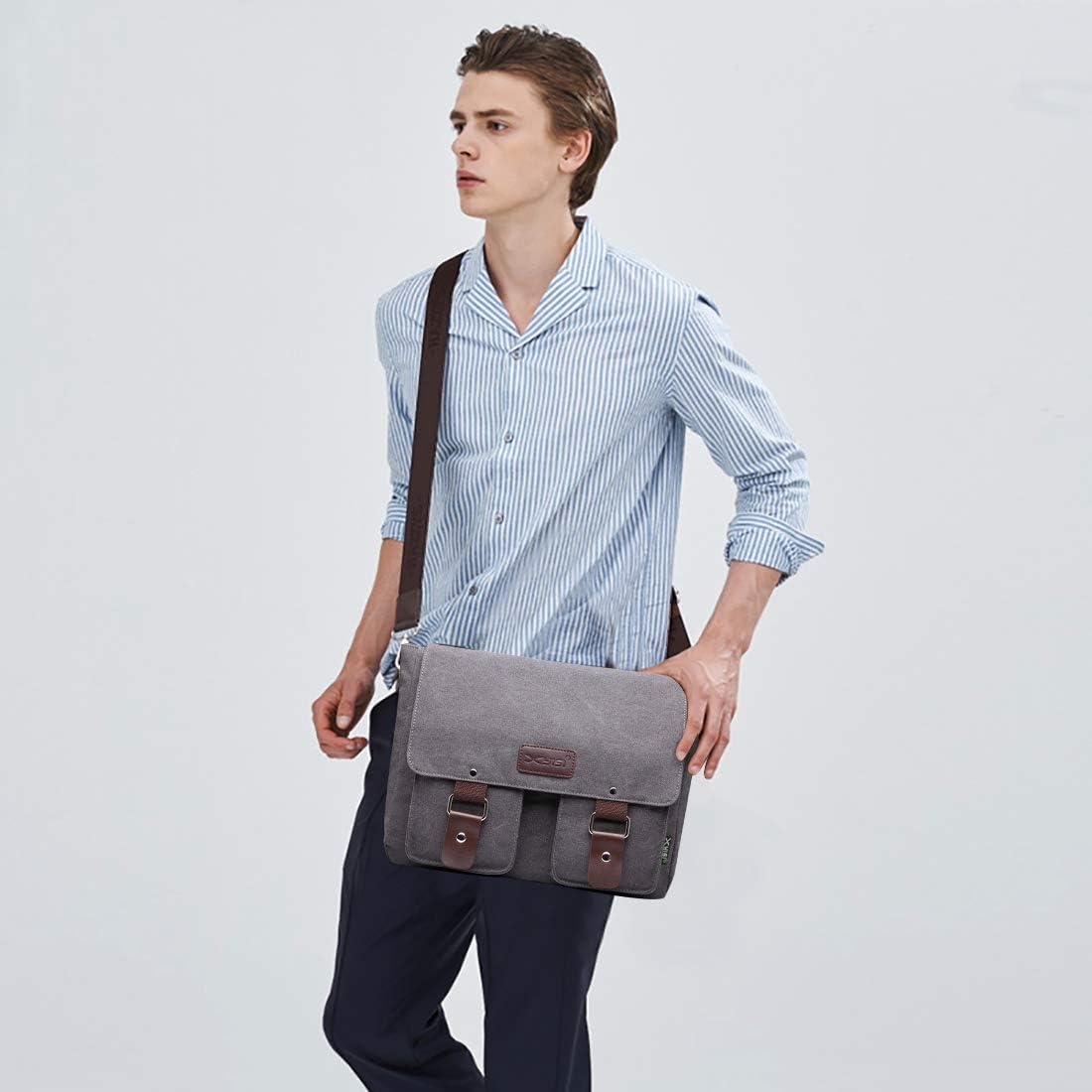 FANDARE Vintage Crossbody Bag Unisex Canvas Messenger Bag 7.9 inch Tablet Satchel Bag Travel Shoulder Bag Working Bag Bookbag Briefcase for Men and Women Gray - Image 3
