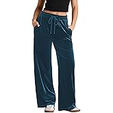 Herseas Women's Velvet Pants Drawstring Waist Wide Leg Casual Lounge Pant