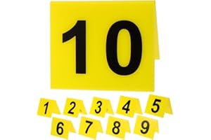 Tofficu 10Pcs Acrylic Number Markers, Reusable Table Numbers 1-10, Double-Sided Yellow with Black Numbers, Ideal for Restaurants, Detective Games, and Halloween Party Decorations