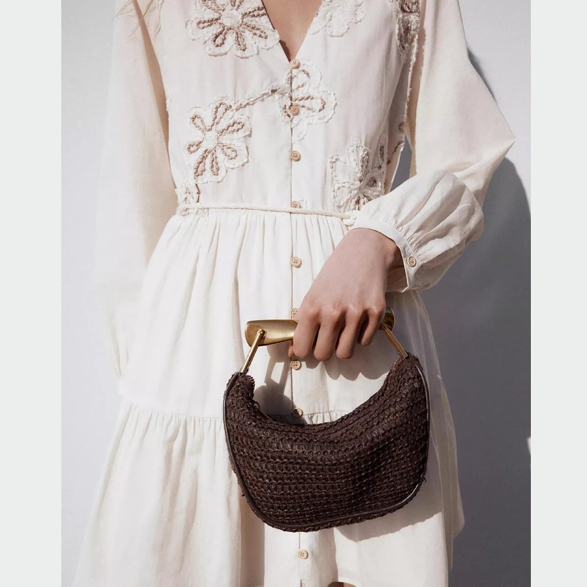 JYG Handmade Straw Crossbody Bags for Women Mini Summer Satchel Purse Fashion Woven Shoulder Handbags with 2 Straps