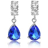 [RIZILIA TEARDROP] Dangle Drop Pierced Earrings with Pear Cut CZ [4 Colors available] in White Gold Plated, Simple Modern Elegant