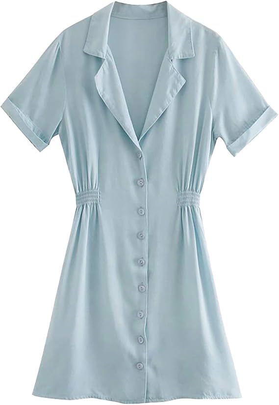 Amazon Co Jp 水色 バッグヒップスカートボタン ワンピース エレガントショートスカート 半袖 春と夏 レディース フレアスカート タイトスカートxs 配達6 9労働日まで 服 ファッション小物