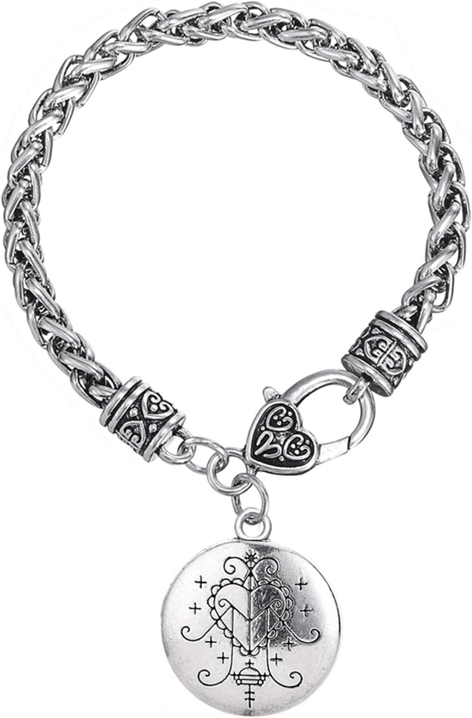 Wiccan Heart Shape Charm Bracelet Erzulie Freda Voodoo Veve Link Chain for Women