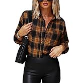 Lacozy Cropped Flannel Shirt for Women Button Down Plaid Cropped Shirt Casual Long Sleeve Crop Blouses Spring Fashion