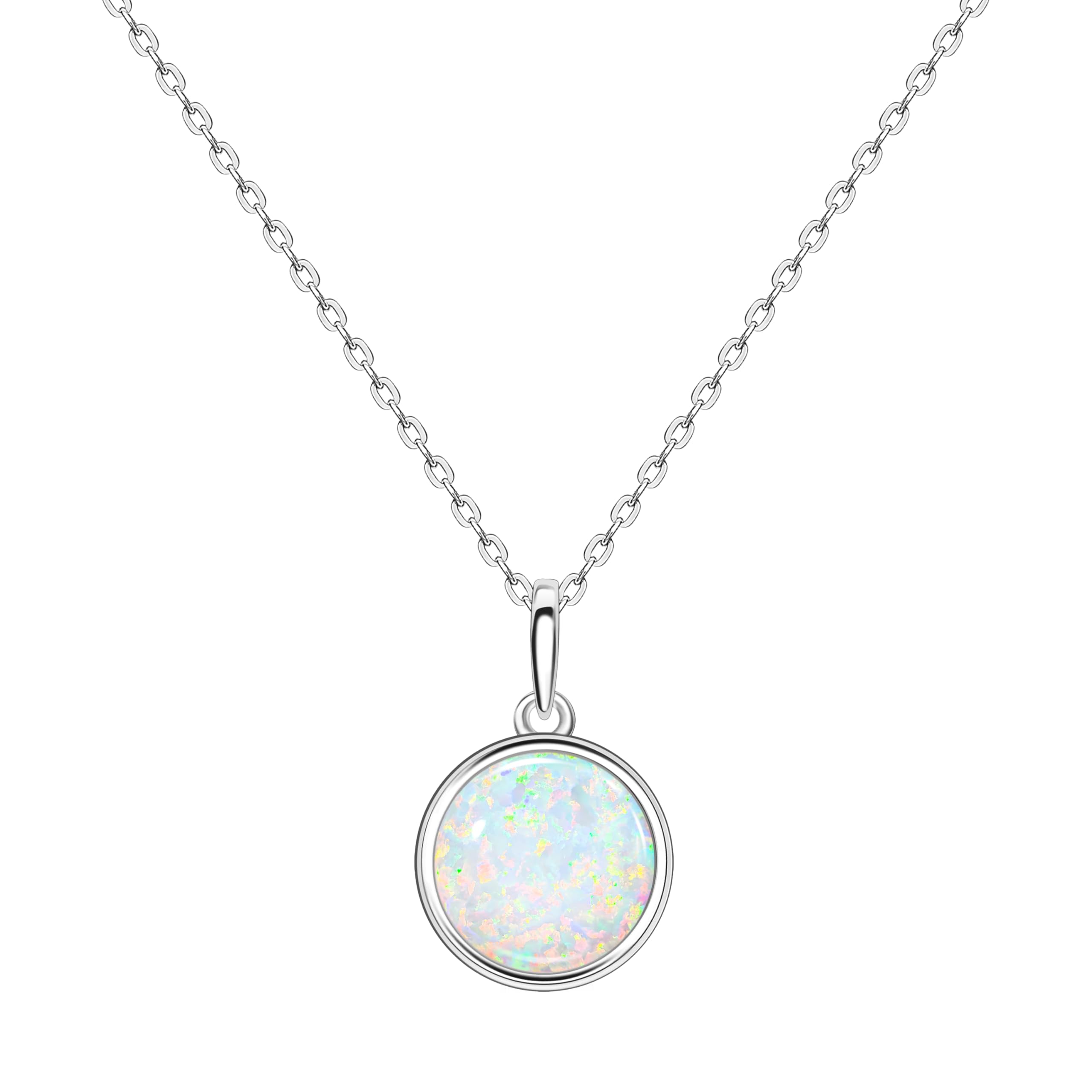 KristLand S925 Silver Necklace with White Opal Simple Design Delicate Round Pendant for Women Girlfriend Wife Daughter Gift Box