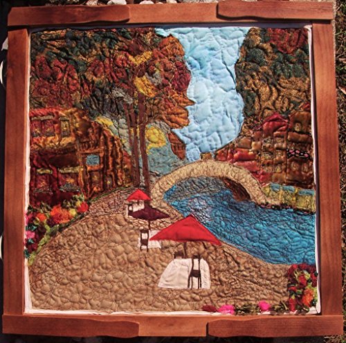 image for EMENOW Old World Plaza. Framed Art Quilt Wall Hanging 24 In. X 24 In. 