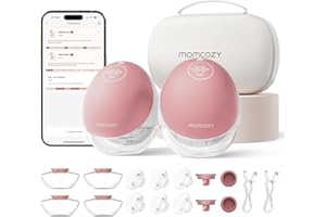 Momcozy Wearable Breast Pump, Hands Free Upgraded Mobile Flow | M9, App Discreet Control with Personalized Multi-Modes & 15 Levels, Wearable Breast Pump 24mm, 2 Pack Cozy Red