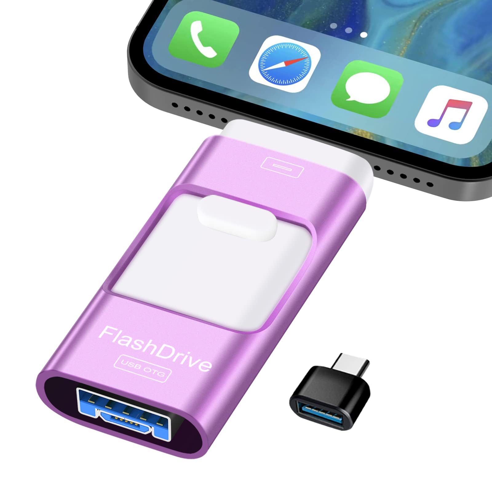 ZARMST USB Stick 256GB, 4 in 1 Flash Drive 3.0 High Speed Photostick, Memory Sticks External Storage Pen Drive for Phone/Pad/Android/PC, Copy Photo Videos Files With One Click (Purple) — image 1