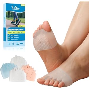 JNATER Toe Separators & Metatarsal Pads for WomenMen, 8 Pcs Gel Toe Spacers | Soft Ball of Foot Cushions for Metatarsalgia, M