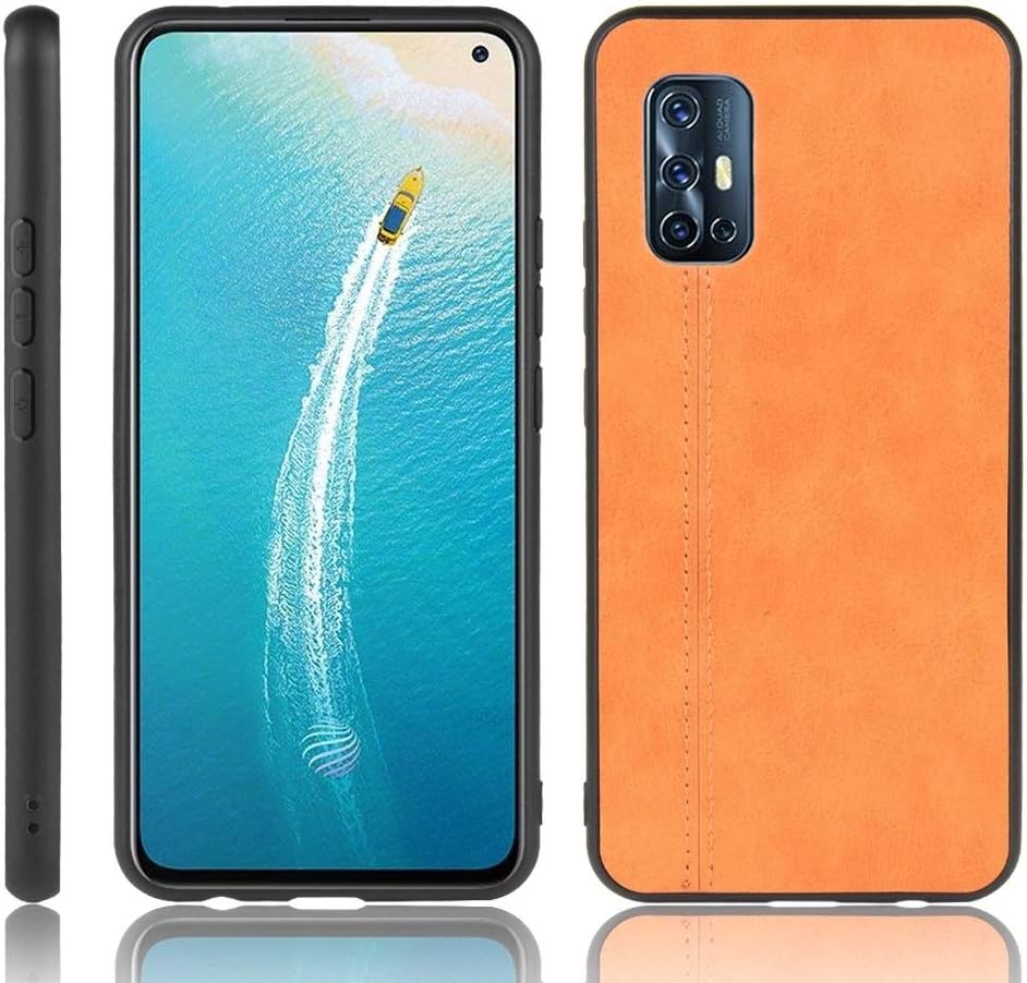Youanshanghang PC + PU Protective Sleeve for Vivo V17 India Shockproof Sewing Cow Pattern Skin PC + PU + TPU Case(Black) All Buttons and Ports are Available. (Color : Orange)