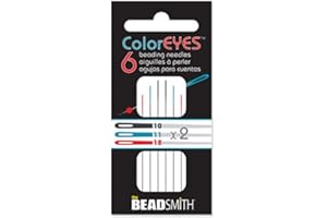 THE BEADSMITH Coloreyes Beading Needles Assortment 6/Pkg-Black #10, Blue #11, Red #12