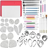 62pcs Gumpaste Flowers and Leaves Fondant Tool Leaf Tool Kit Gum Paste Flower Cutter Set Stainless Steel Flower Cutter Silico