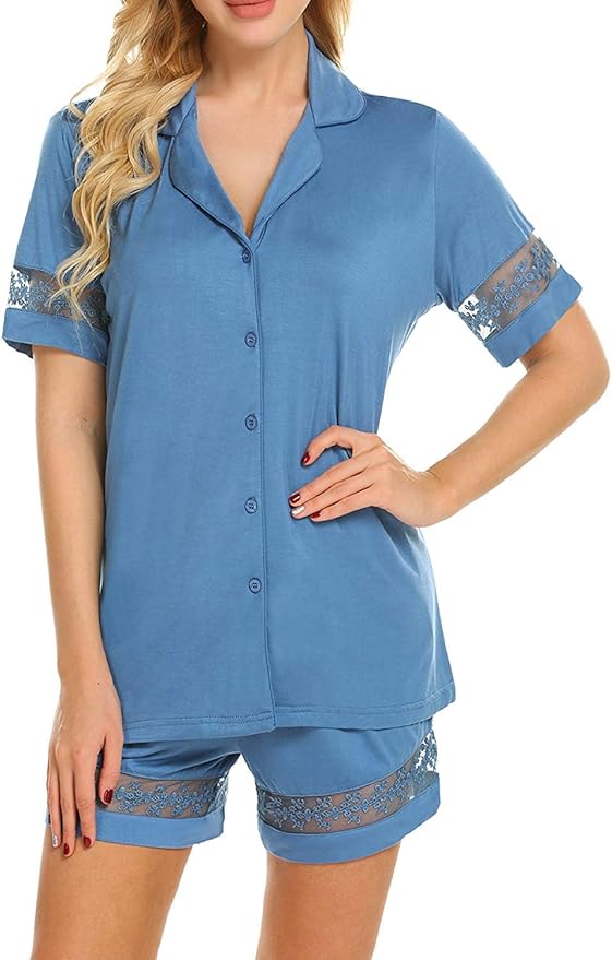 Pajamas Ladies Short Sleeve Splice Lace VNeck Sleepwear Summer Clothes