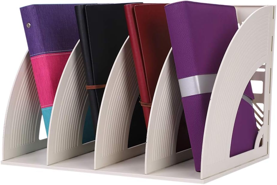Desktop File Organiser 4 Slots File Rack Holder Plastic Desk Magazine Holders Sturdy Frames File Dividers Document Rack Display and Storage Organiser for Documents Paper Magazine and Books (White) - Image 4