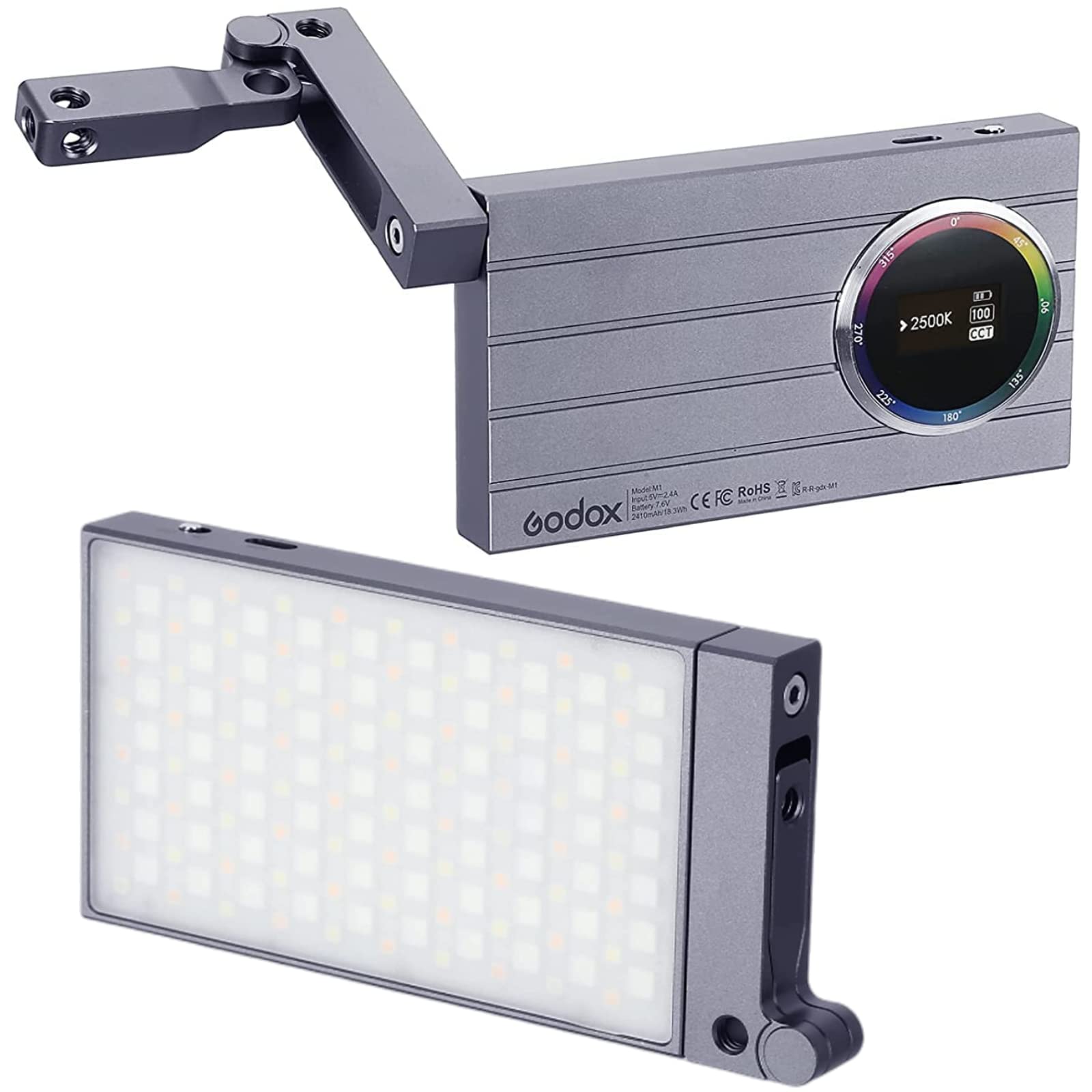 Godox M1 RGB LED Video Light Panel, Full Color on Camera Video Lights with Music Mode, Pocket Size Rechargeable Light with Lithium Battery, RGB Mode, CCT Mode and 15 Light Effects Scenario (Gray)