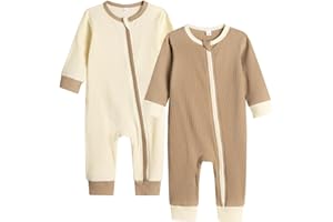 Bafeicao Unisex Baby Boy Girl 2 Pack Rompers Long Sleeve Two Way Zipper Romper One Piece Jumpsuits Clothes Sets