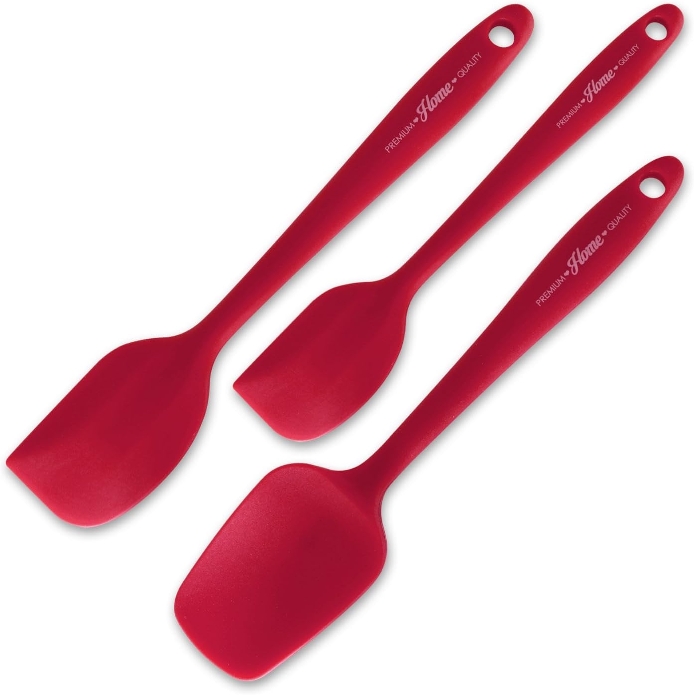 3 Piece Premium Silicone Kitchen Cooking Utensils - Pro Grade 600 Degrees, High Heat-Resistant - Spatulas, Turners, Scrapers, Durable, Flexible, Non-Stick Design by Premium Home Quality (Red)