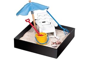 MY LITTLE SANDBOX Executive Sandbox - Beach Break - Mini Desktop Set - Stress Relieving Office Decor - Includes 5” x 5” Sandbox,10 Island Accessories, and Fine Sand
