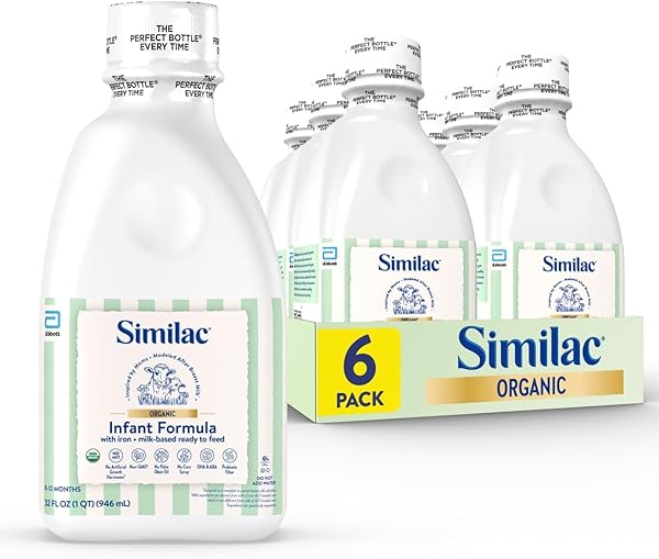Similac Organic Infant Formula, Easy to Digest, USDA-Certified Organic, Ready to Feed, 32-fl-oz Bottle, Pack of 6