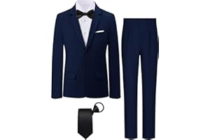 A&J DESIGN Boys' 5 - Piece Tuxedo Set - Jacket, Shirt, Pants, Necktie & Bow tie for Ages 6 to 16 Years - Stylish Formal Wear