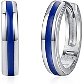 Huggie Earrings for Men Women 925 Sterling Silver Blue Opal Small Mens Hoop Earrings Fashion Jewelry Gifts for Birthday Anniversary Graduation