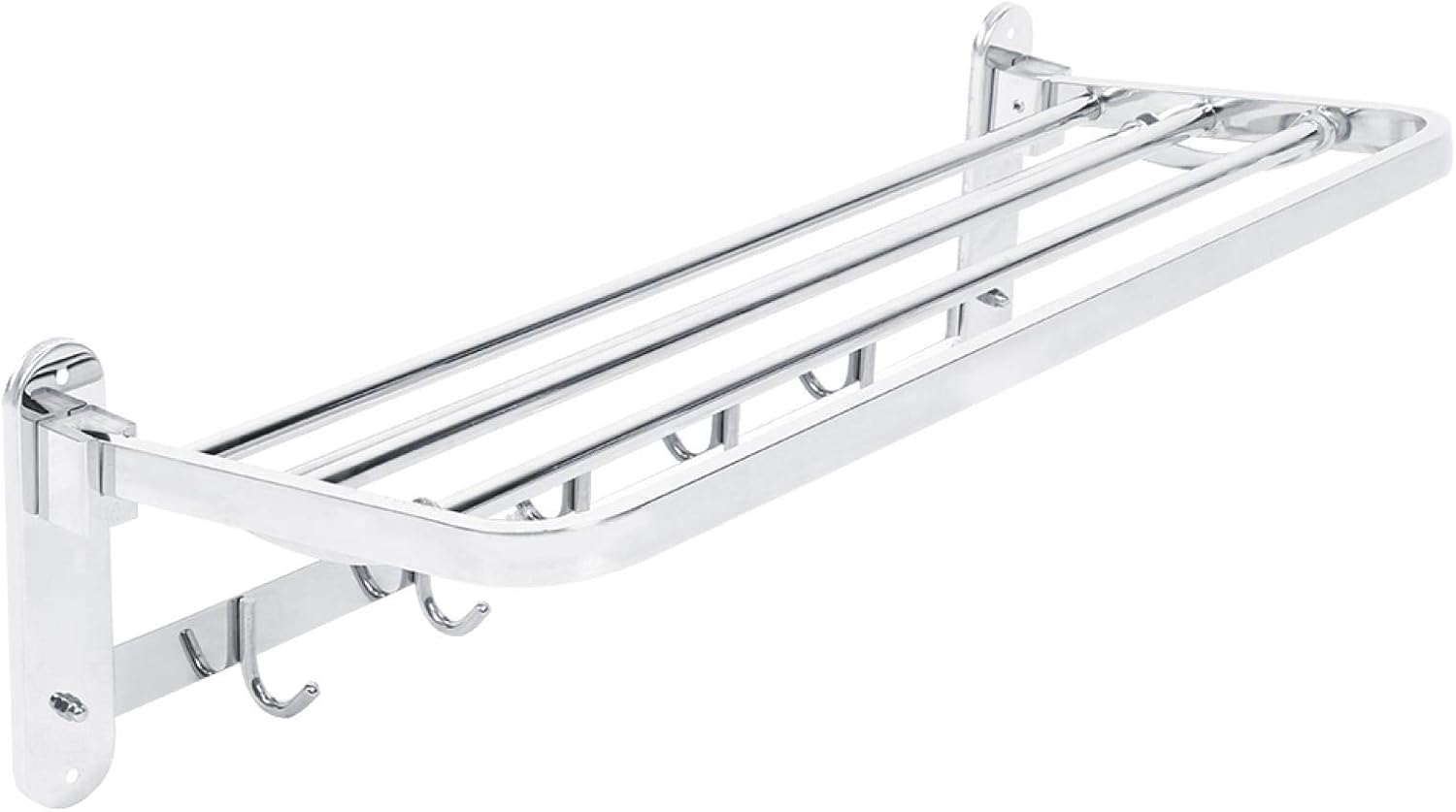 Greensen Stainless Steel Foldable Bathroom Towel Rack Shelf With Hooks Hotel Rail Shelf Storage Holder Multifunctional Wall Mounted Folding Shelf Rack Towel Hanger For Bathroom Kitchen Racks Holders Home Kitchen