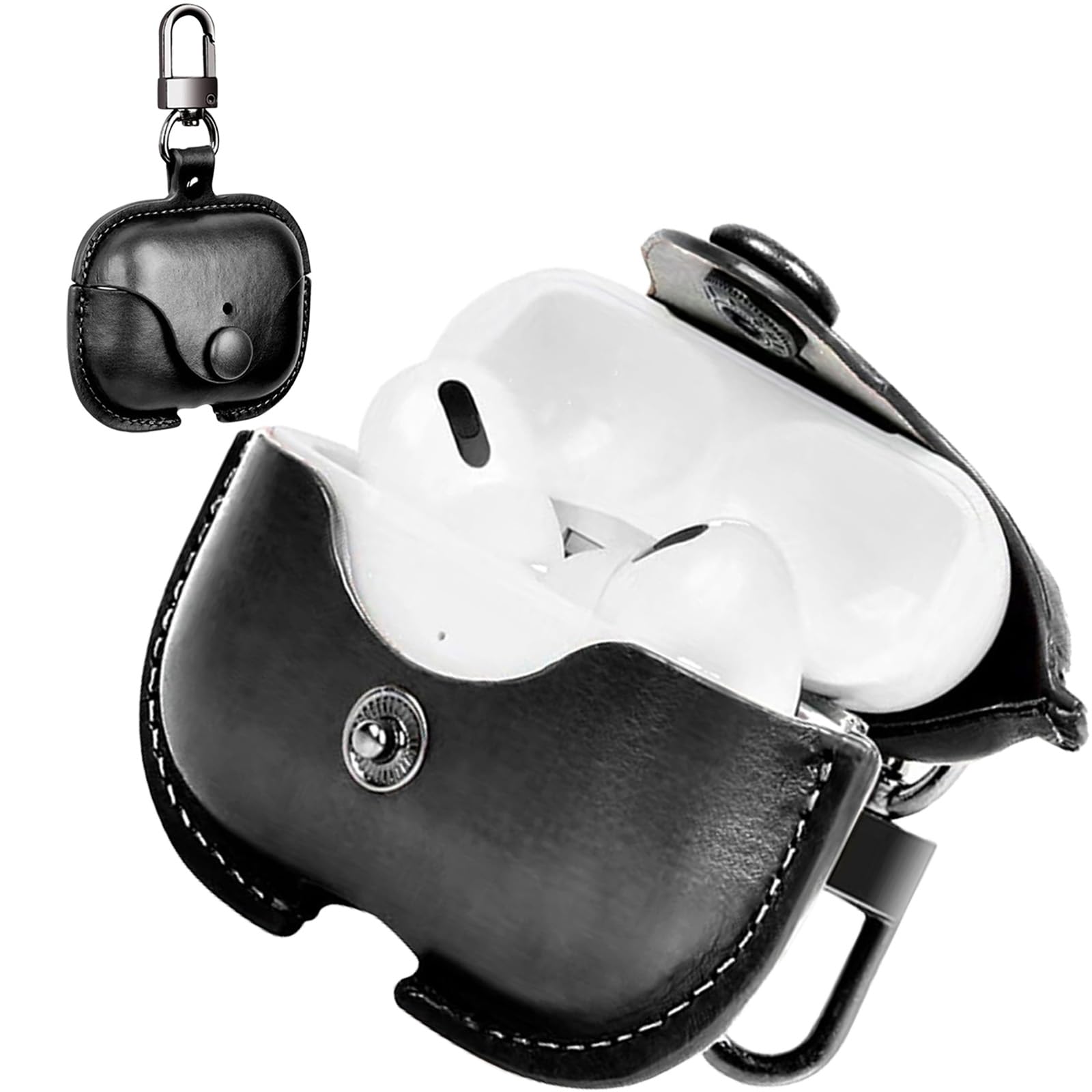 CIOODDW Airpods Pro2 ケース対応 airpods pro 第一世代/第二世代 高級本革 PUレザー airpods pro2 ケース 革 全面保護 充電 LEDライトが見える 耐衝撃 軽量 キズ防止 おしゃれ ワイヤレス充電対応 キーホルダー付き airpods pro ケース（ブラック） の商品画像