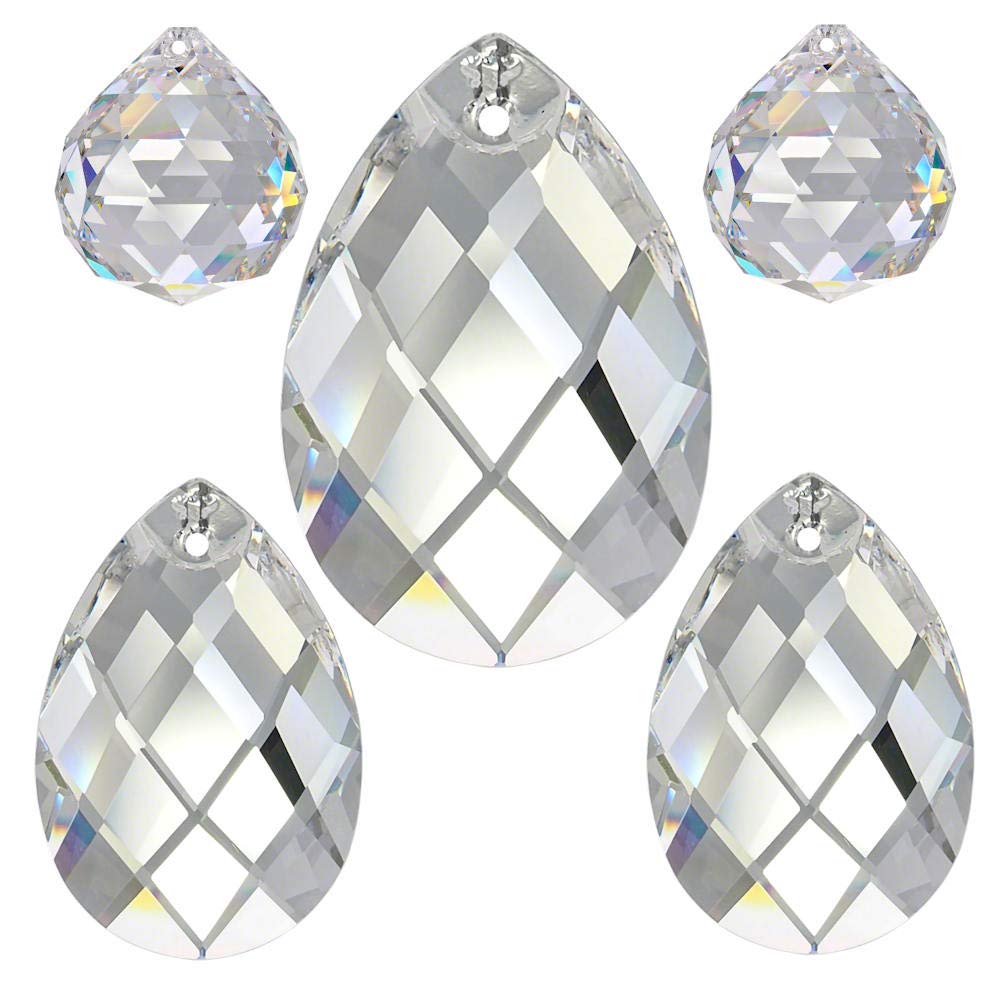 AMBROS Crystal Crystal Set 5 PIECES 'Diamond' 20-50mm Crystal 30% PbO ~ Feng Shui Suncatcher Rainbow Crystal