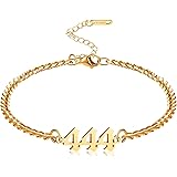 Number Bracelet Angel for Women, Stainless Steel Gold Plated Number 222/444/777/888 Pendant Bracelet Dainty Number Charm Ankl