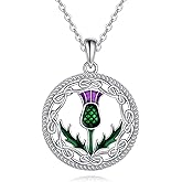 Scottish Thistle Necklace 925 Sterling Silver Abalone Shell Celtic Knot Scotland Flower Pendant Necklaces Love Jewelry Valentine's Day Gifts for Women
