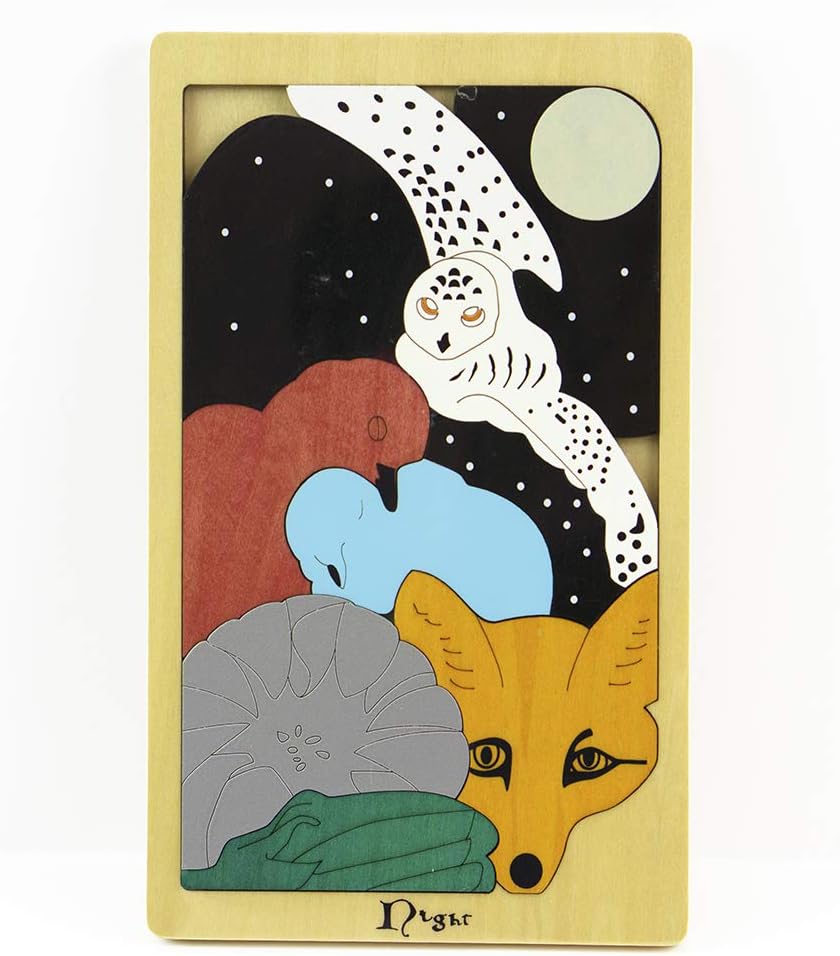 Fox Puzzles - Night Animals Wood Layered Puzzle - 10 Piece Tray & Frame Style Puzzle - Colorful and Educational Puzzle for Kids