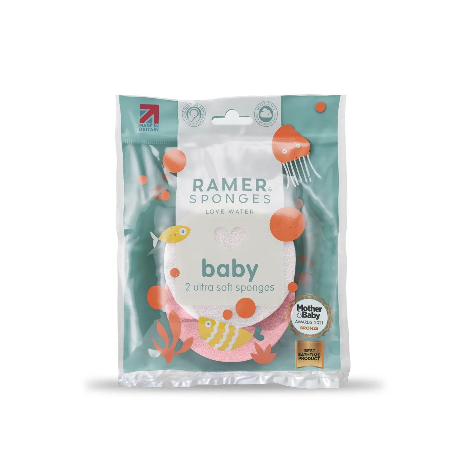 Ramer Ultra Soft Baby Sponges Twin Pack - Strawberry Pink & White