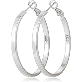 Geveay S925 Sterling Silver Post Hoop Earrings for Women Large Lightweight Silver Hoop Earrings 3mm Wide Thin Big Hoop Earrings for Women 30/40/50/60mm