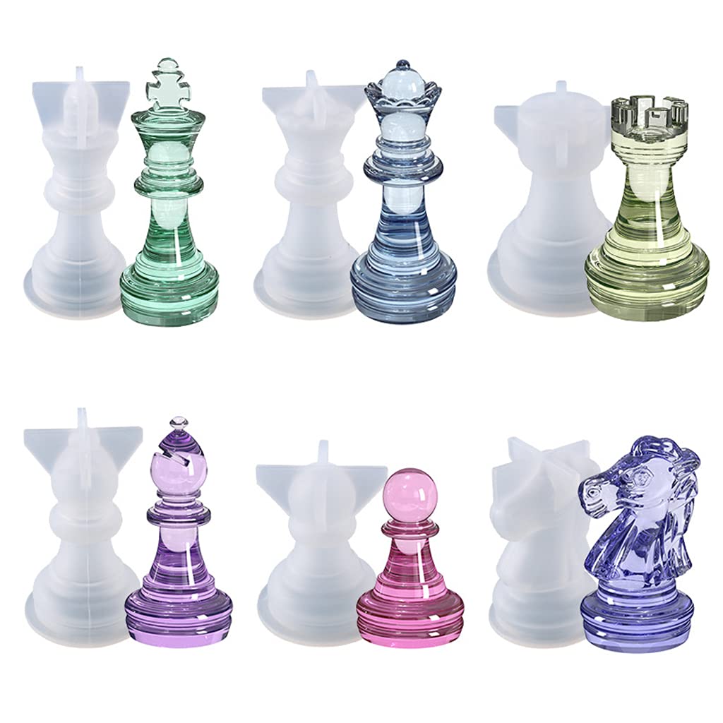 Kemelo 6 Pieces International Chess Epoxy Resin Mold Diy Craft Chess Pieces Silicone Mould,Resin Molds,Transparent