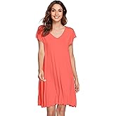 BambooBud Soft Nightgowns for Women Short Sleeves Nightgown Loose Viscose from Bamboo Nightshirts Sleepwear Pjs S-XXL